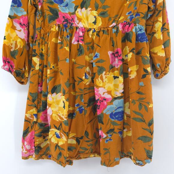 Old Navy 4T Vintage Floral Mustard Yellow 2 Pockets 1/2 Button Down Long Sleeve - Picture 12 of 12